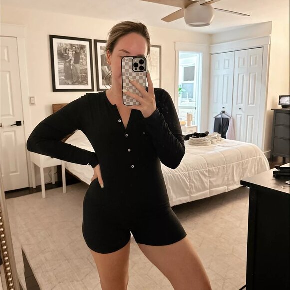 Parade Lush Vintage Rib Long Sleeve Playsuit Eightball Black Size Medium - Picture 1 of 6